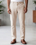 Beige Casual Linen Pants For Men
