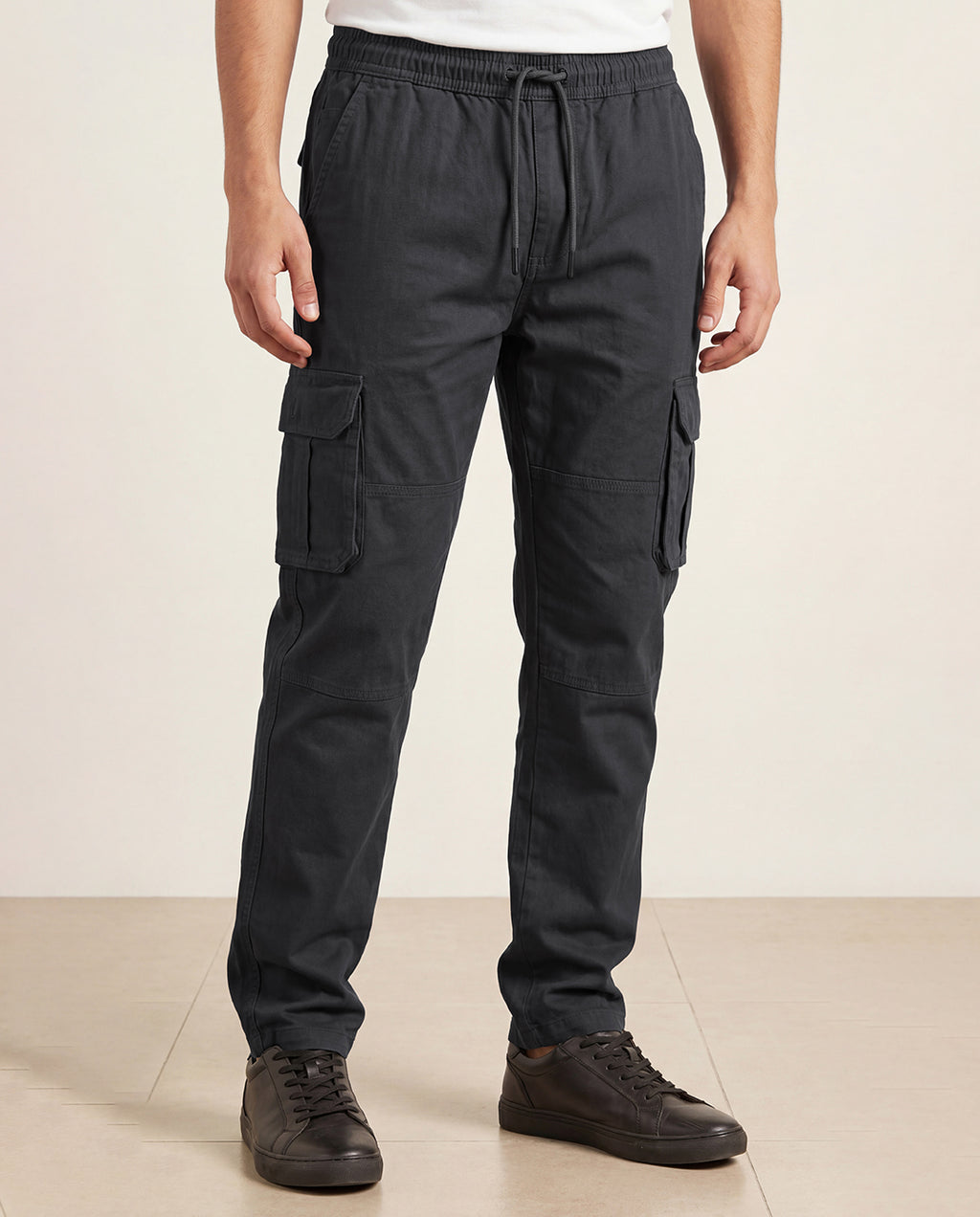 Grey Solid Cargo Pants For Men