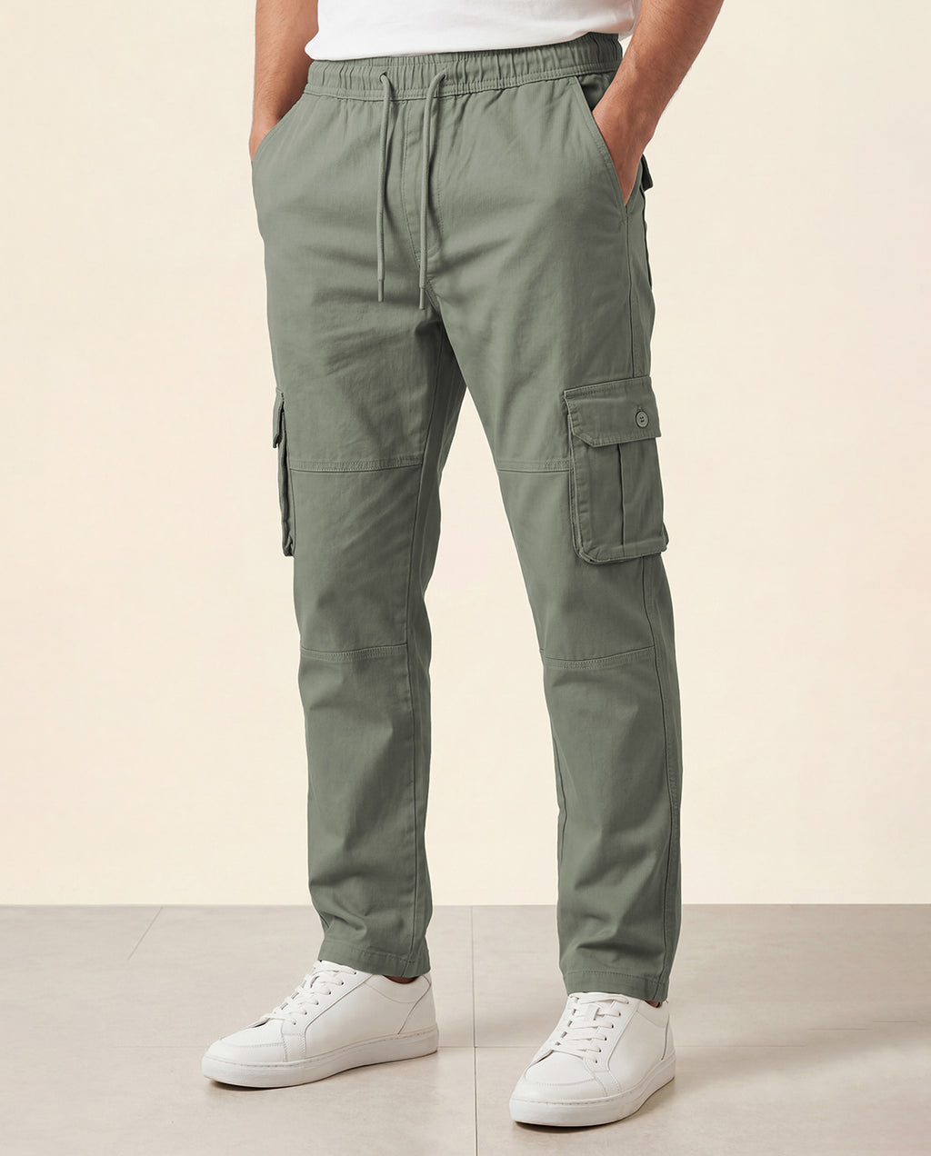 Sage Green Solid Cargo Pants For Men