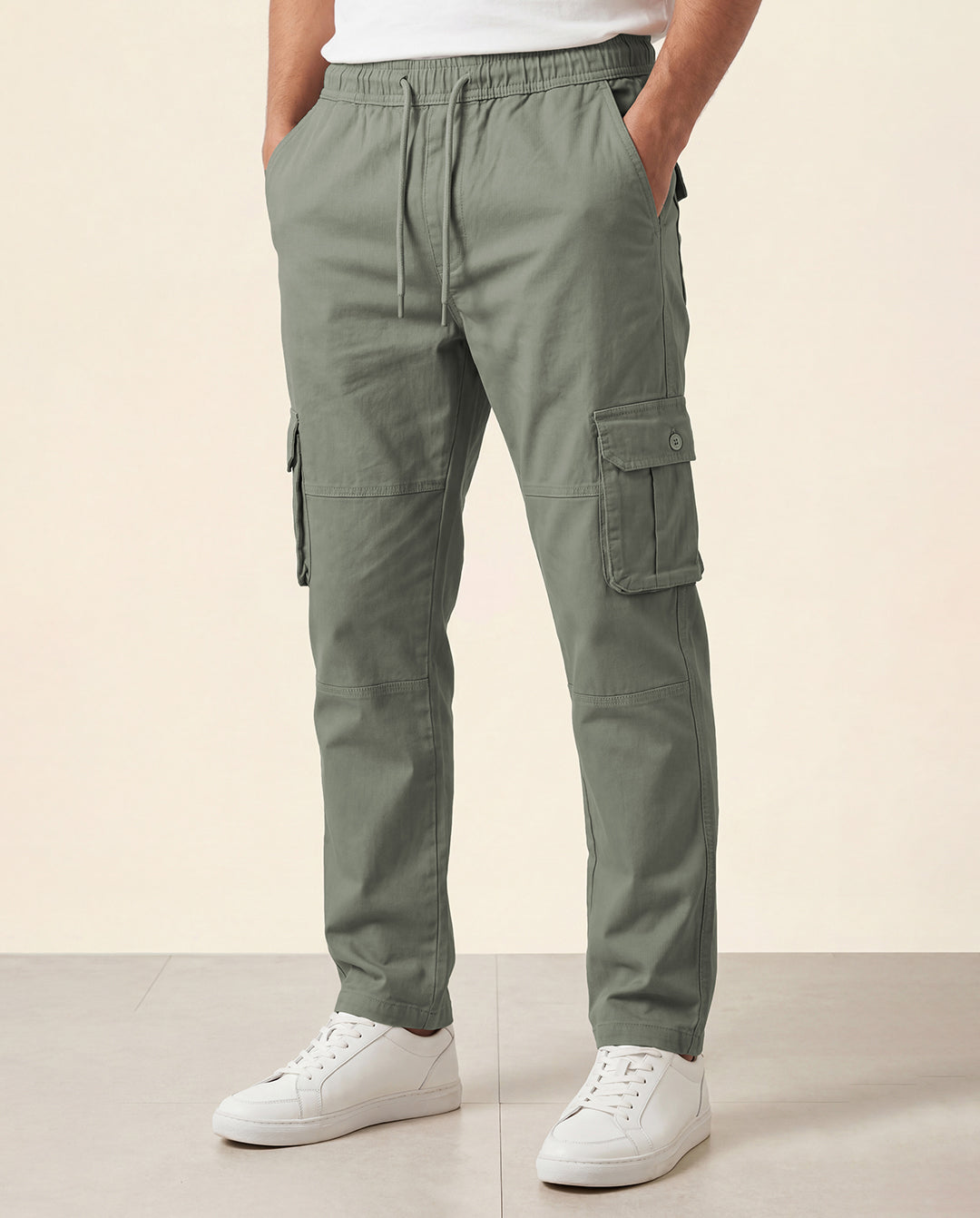 Sage Green Solid Cargo Pants For Men