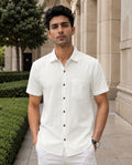 Half-Sleeve Cotton Linen Shirt in White