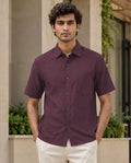 Half-Sleeve Cotton Linen Shirt in Wine