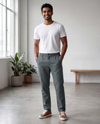 Grey Casual Linen Pants For Men