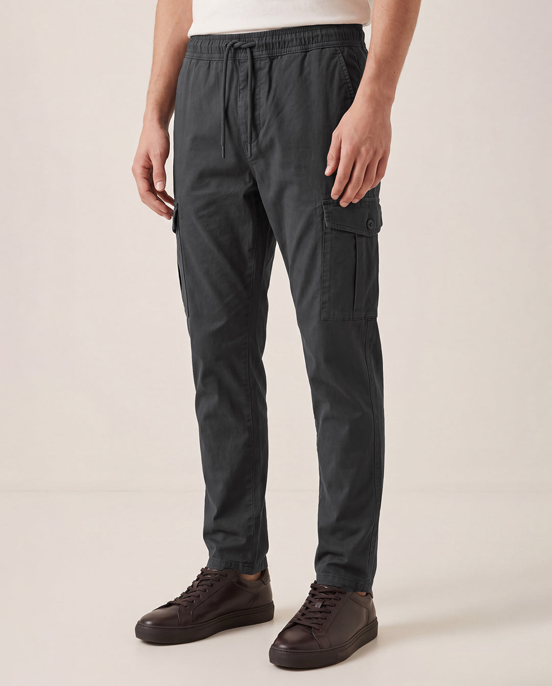 Grey Solid Cargo Pants For Men