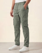 Sage Green Solid Cargo Pants For Men