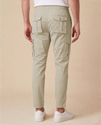 Beige Solid Cargo Pants For Men