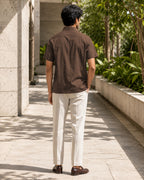 Half-Sleeve Cotton Linen Shirt in Brown