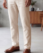 Beige Casual Linen Pants For Men