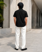 Half-Sleeve Cotton Linen Shirt in Black