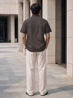 Half-Sleeve Cotton Linen Shirt in Charcoal Grey