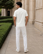 Half-Sleeve Cotton Linen Shirt in White