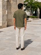 Half-Sleeve Cotton Linen Shirt in Green