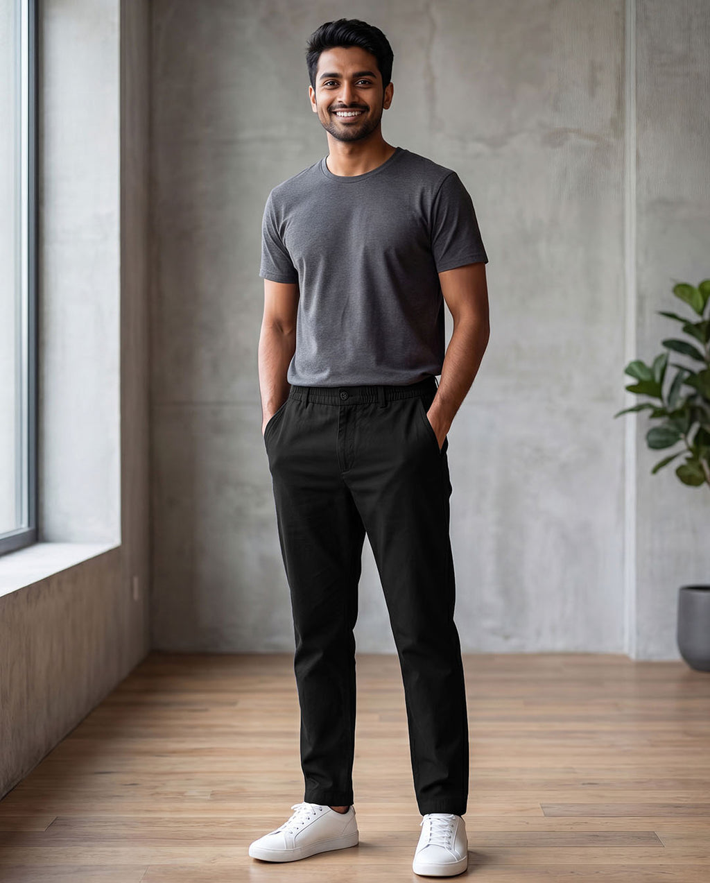 Black Casual Linen Pants For Men