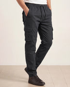 Grey Solid Cargo Pants For Men