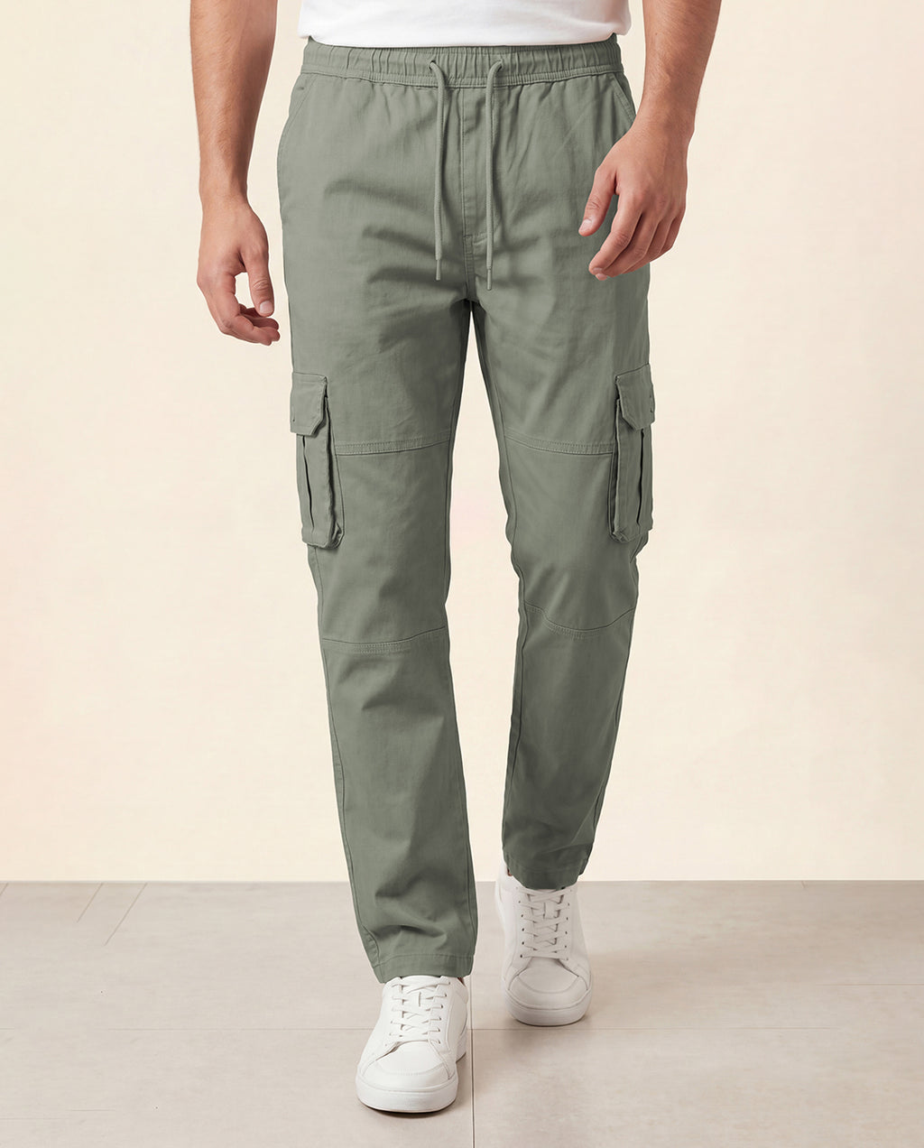 Sage Green Solid Cargo Pants For Men