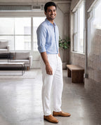 White Casual Linen Pants For Men
