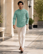 Full Sleeve Kurta Shirt in Basil Green