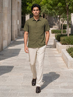 Half-Sleeve Cotton Linen Shirt in Green