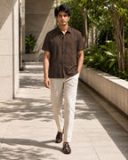 Half-Sleeve Cotton Linen Shirt in Brown