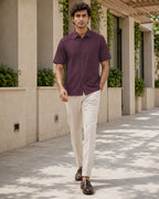 Half-Sleeve Cotton Linen Shirt in Wine