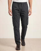Grey Solid Cargo Pants For Men