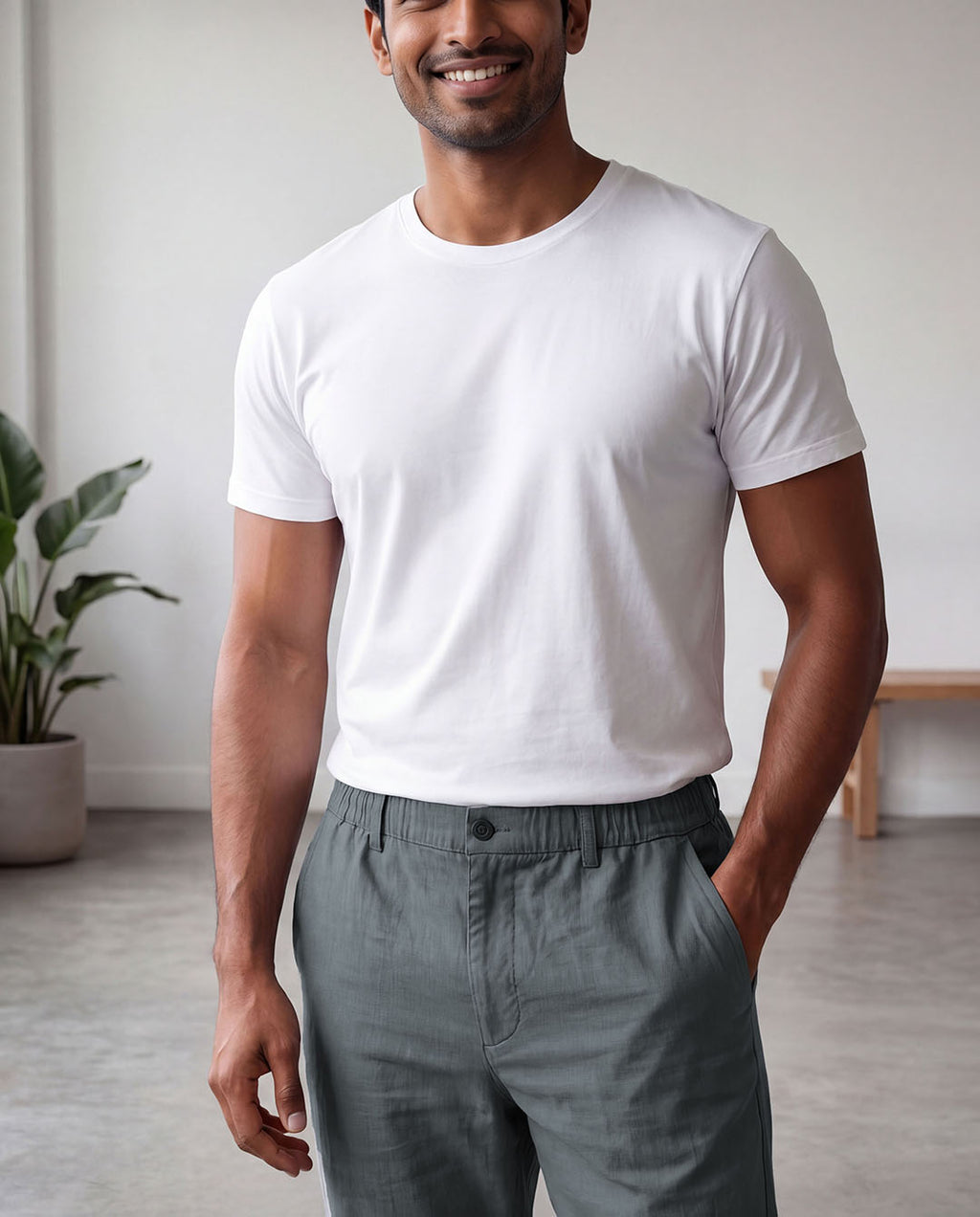 Grey Casual Linen Pants For Men