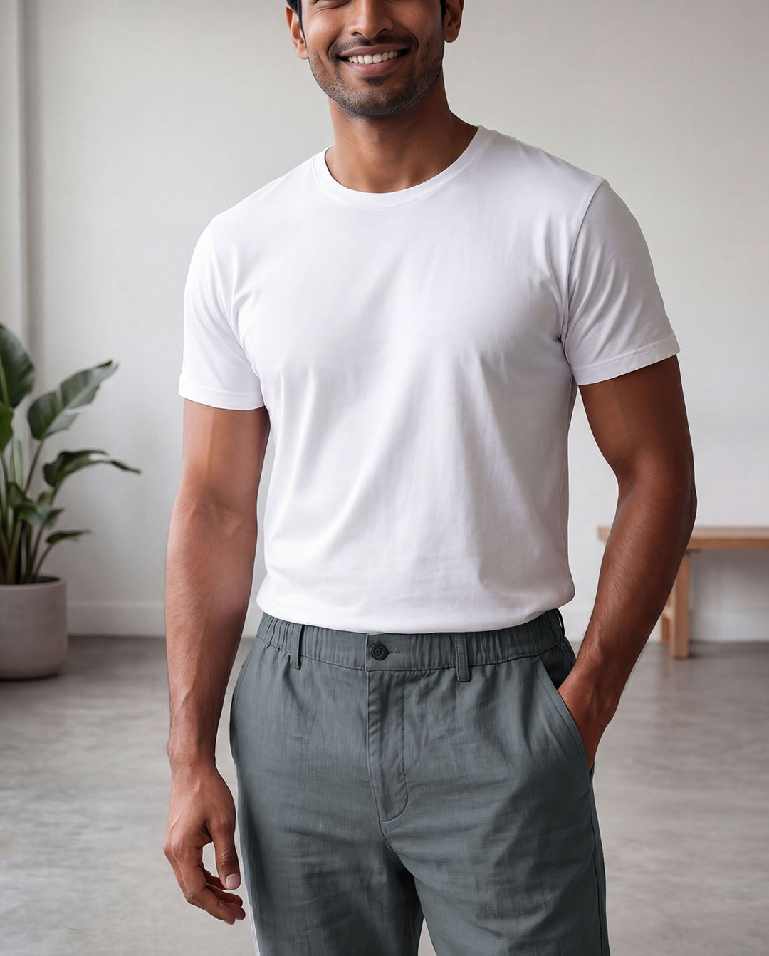 Grey Casual Linen Pants For Men