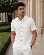 Half-Sleeve Cotton Linen Shirt in White