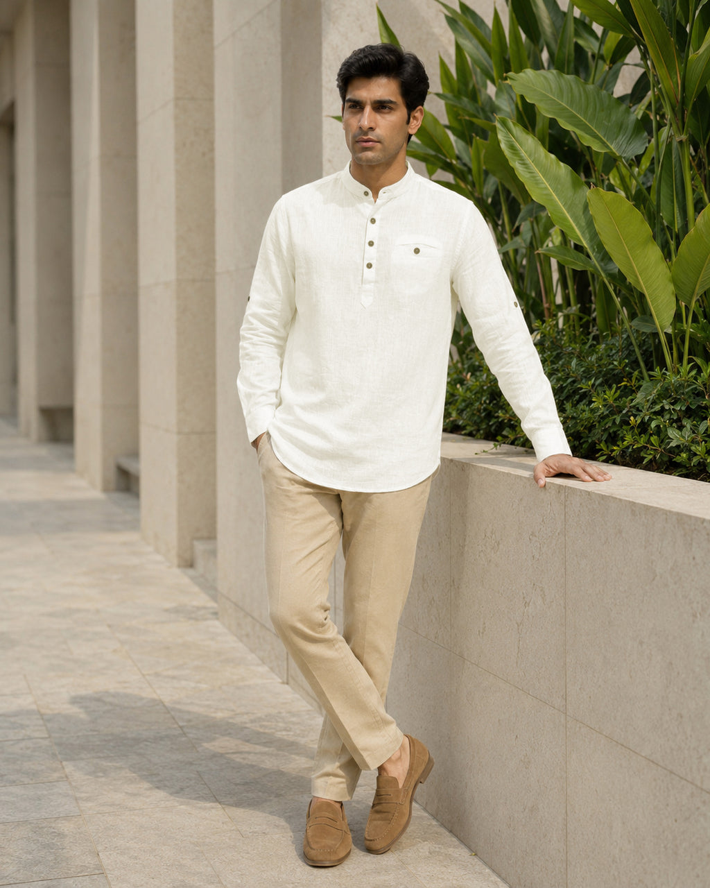Full Sleeve Kurta Shirt in Off-White