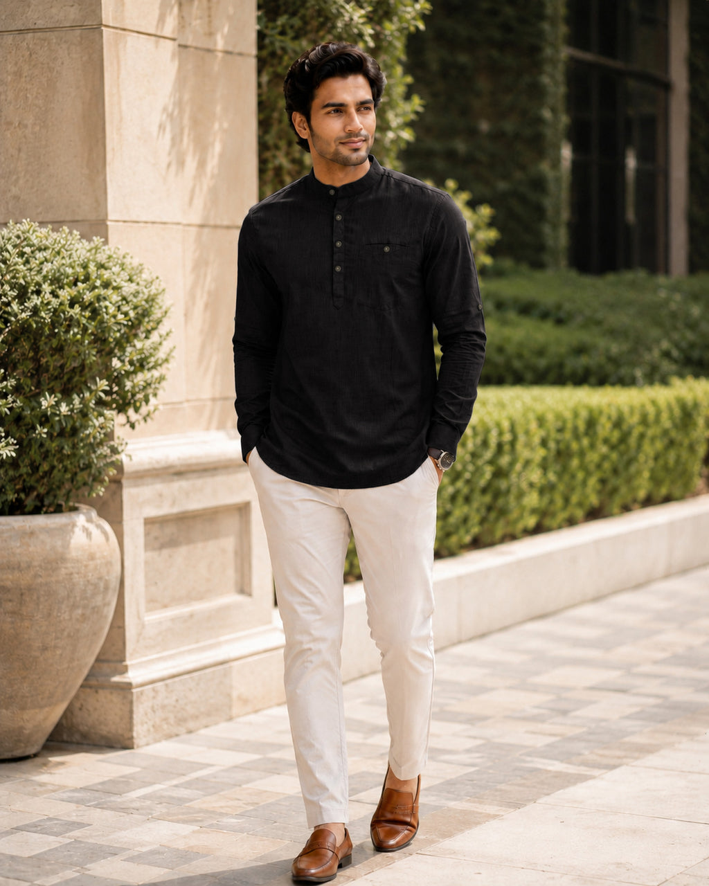 Full Sleeve Kurta Shirt in Black
