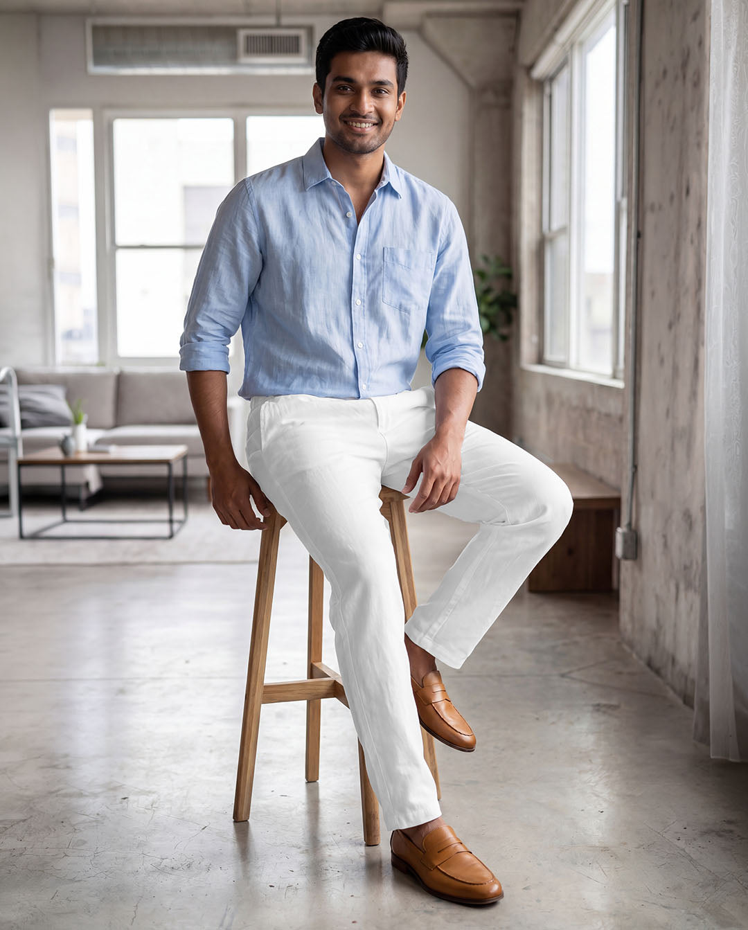 White Casual Linen Pants For Men