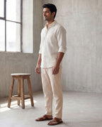 Beige Casual Linen Pants For Men