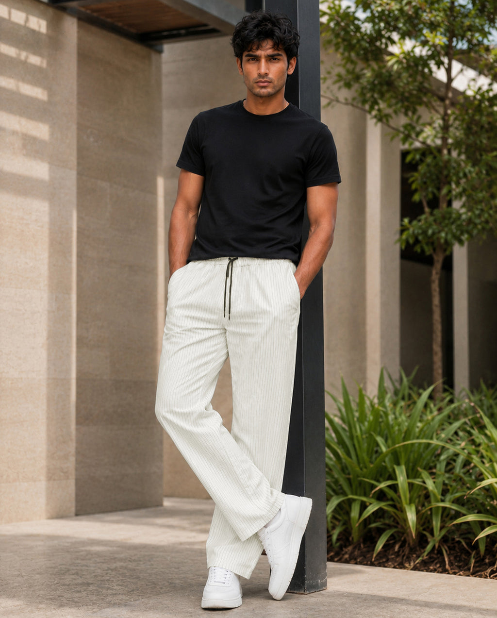 Cream Solid Pyjamas Pants For Men