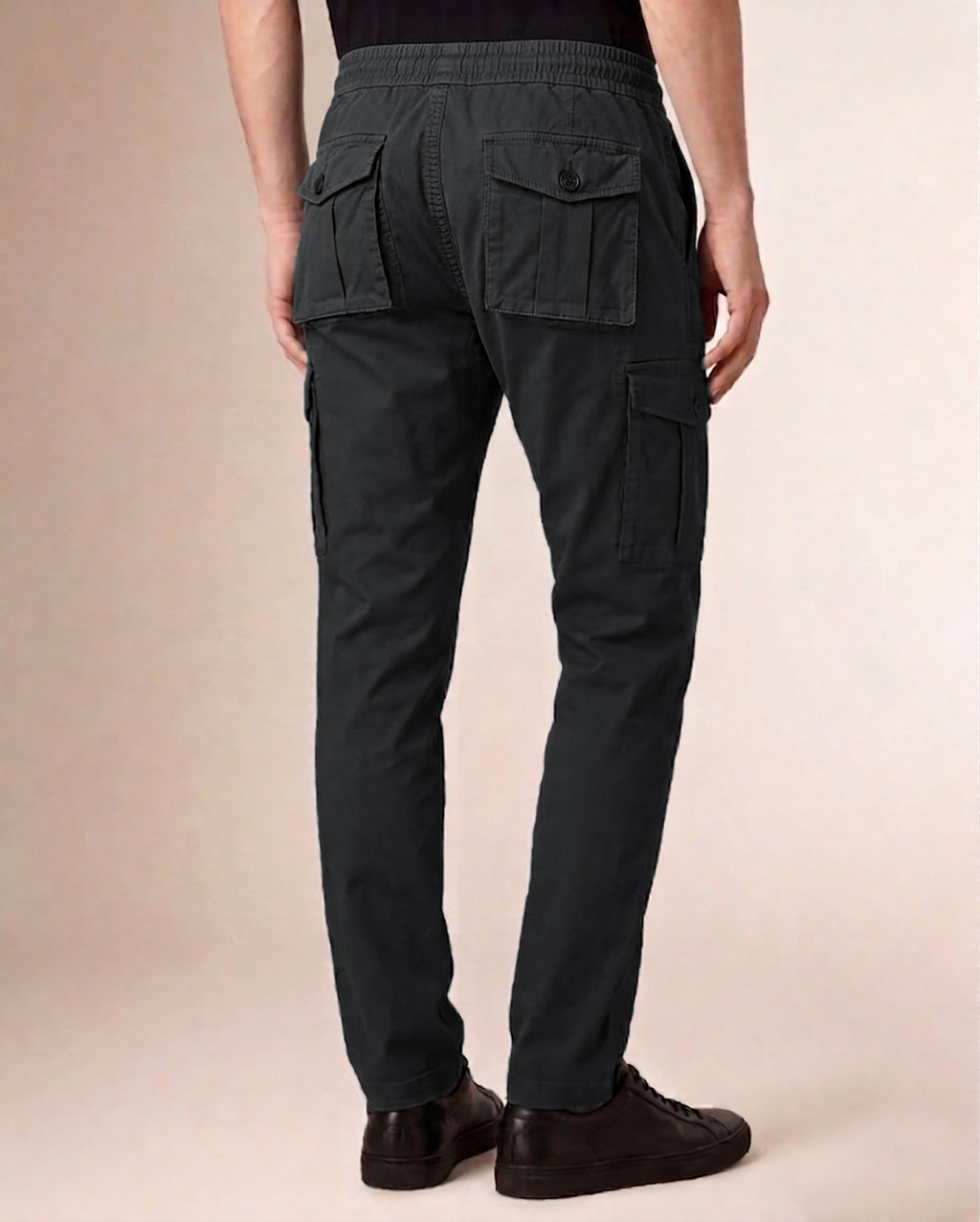 Grey Solid Cargo Pants For Men