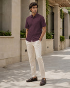 Half-Sleeve Cotton Linen Shirt in Wine