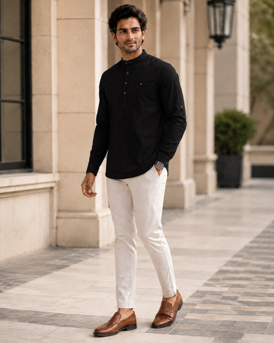 Full Sleeve Kurta Shirt in Black