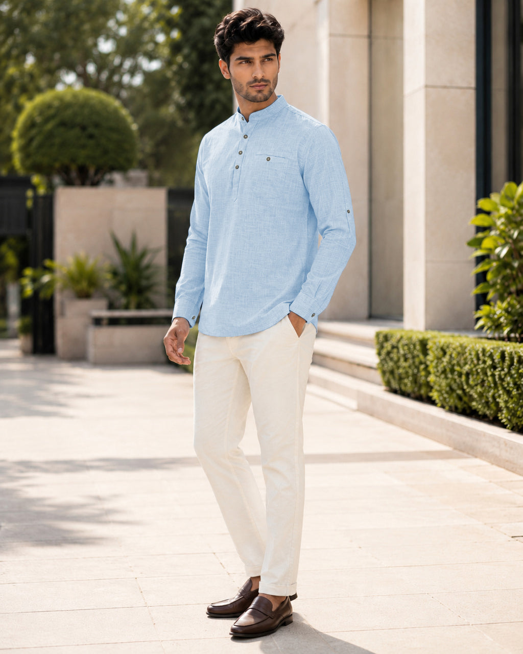 Full Sleeve Kurta Shirt in Sky Blue