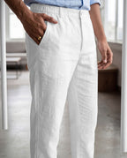 White Casual Linen Pants For Men