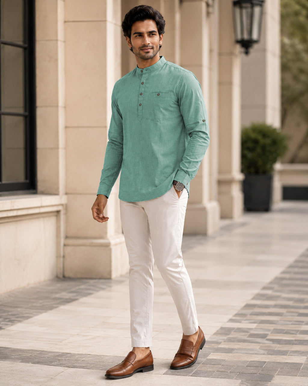 Full Sleeve Kurta Shirt in Basil Green
