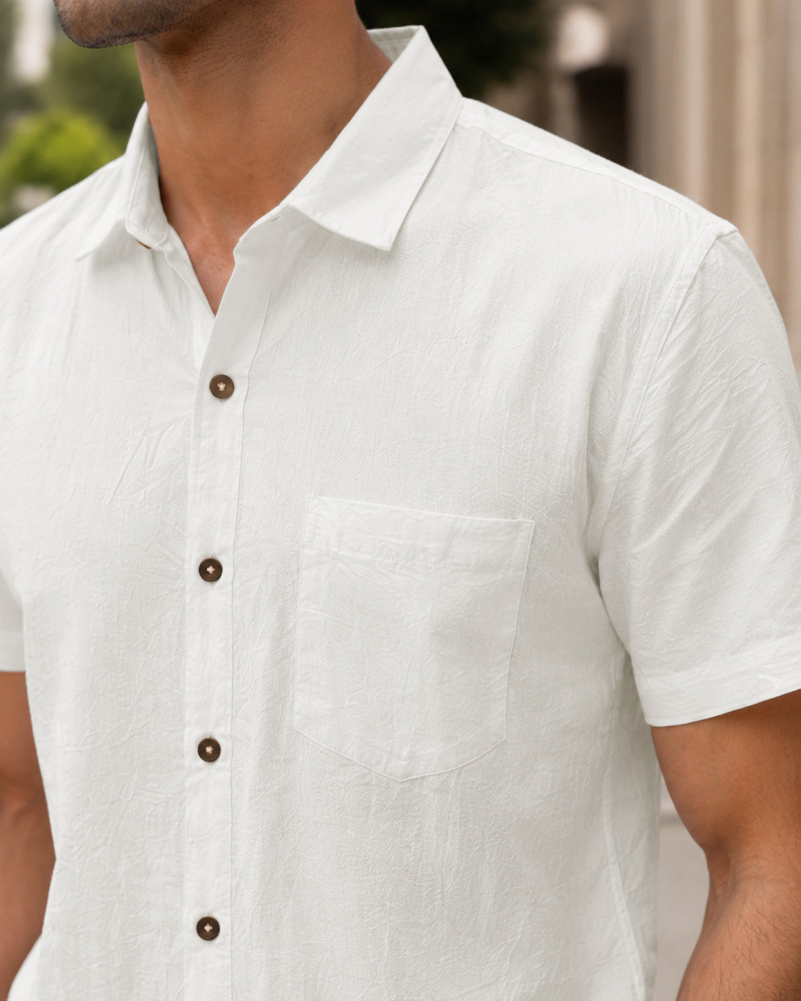 Half-Sleeve Cotton Linen Shirt in White