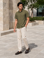 Half-Sleeve Cotton Linen Shirt in Green