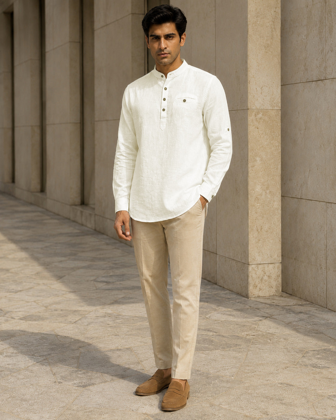 Full Sleeve Kurta Shirt in Off-White