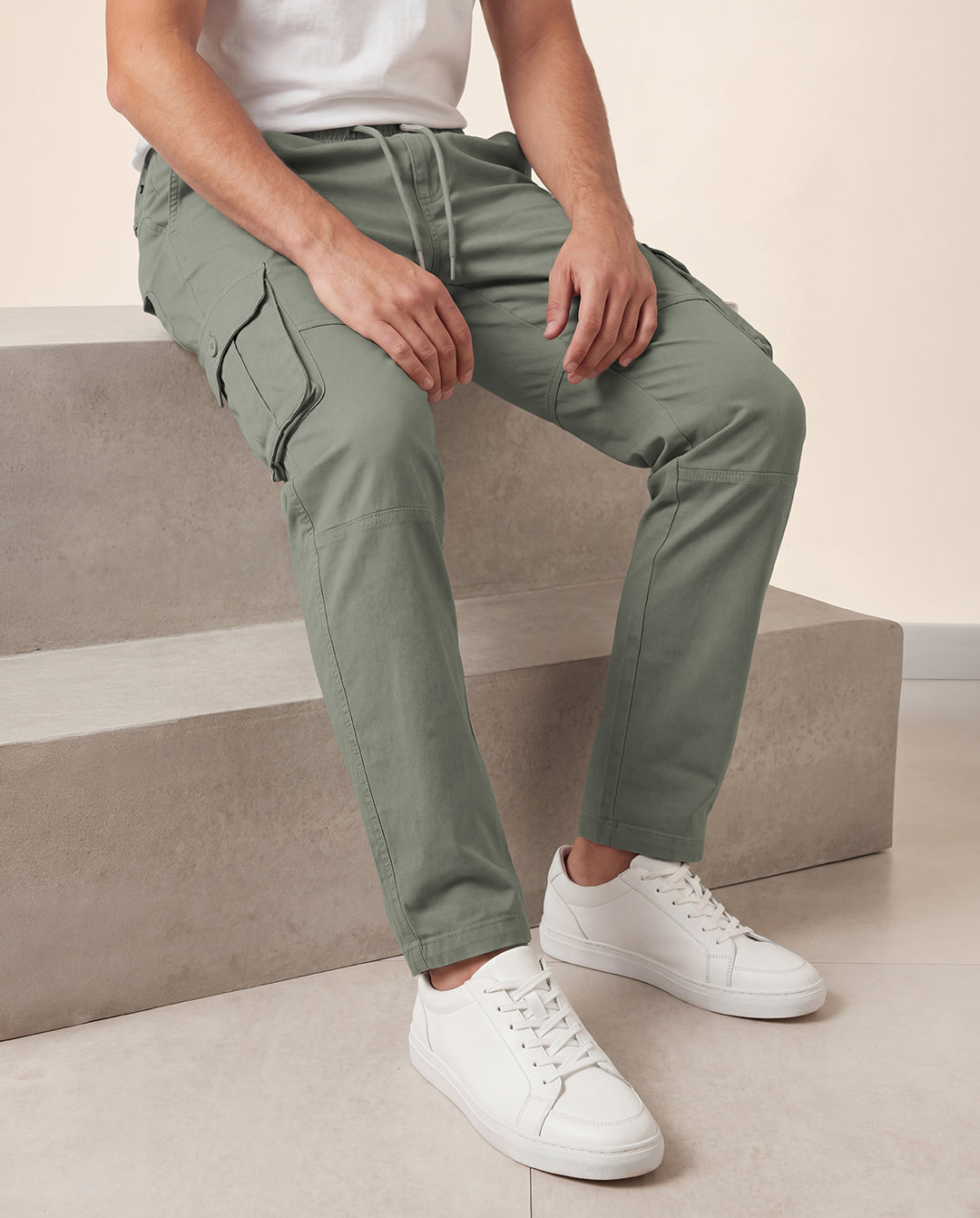 Sage Green Solid Cargo Pants For Men – Warriorworld