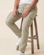 Beige Solid Cargo Pants For Men