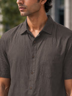 Half-Sleeve Cotton Linen Shirt in Charcoal Grey