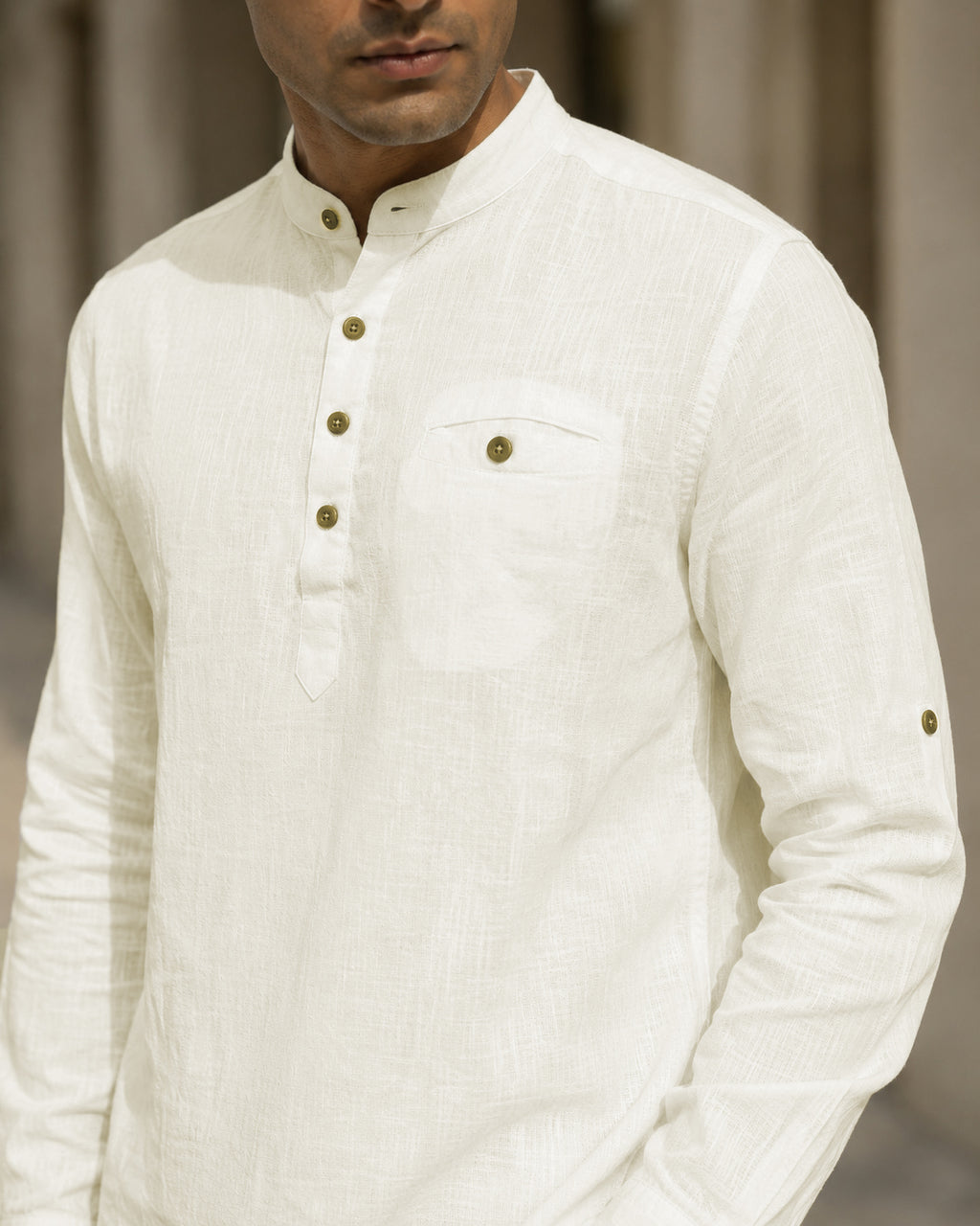 Full Sleeve Kurta Shirt in Off-White