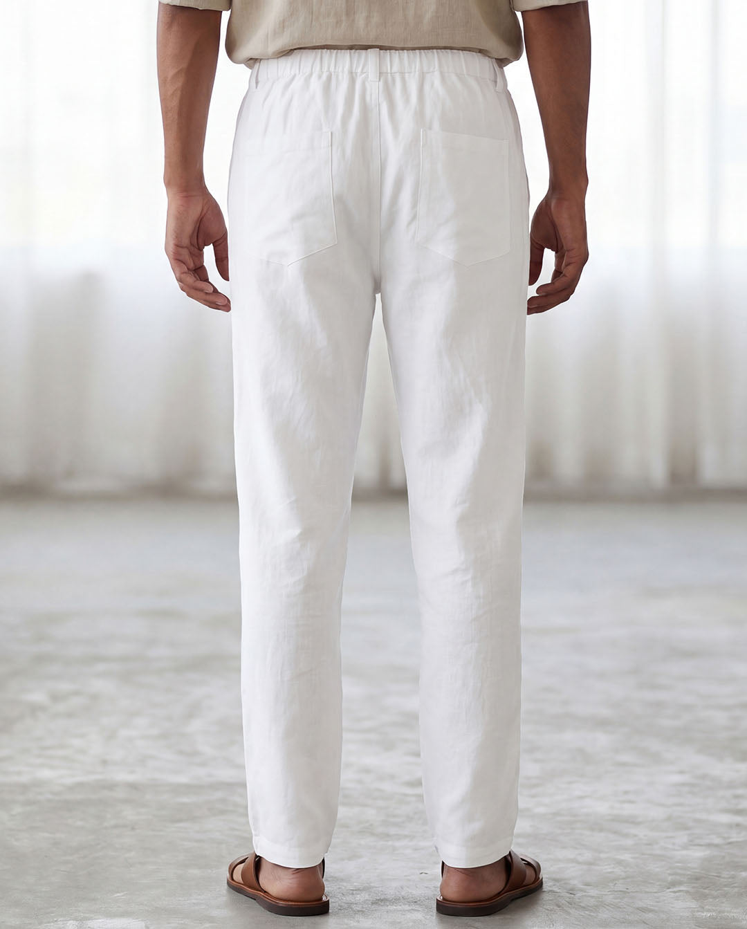 White Casual Linen Pants For Men