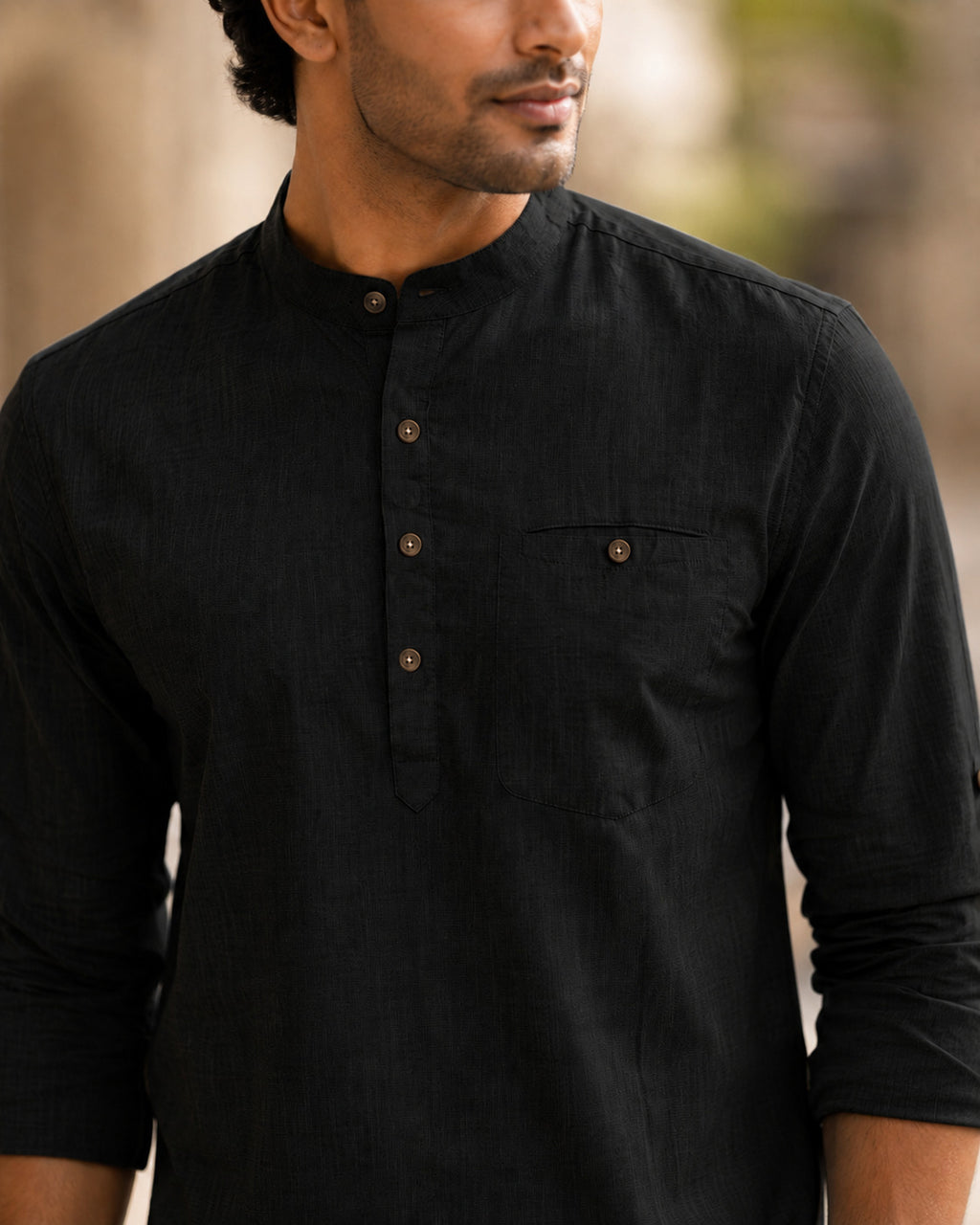 Full Sleeve Kurta Shirt in Black