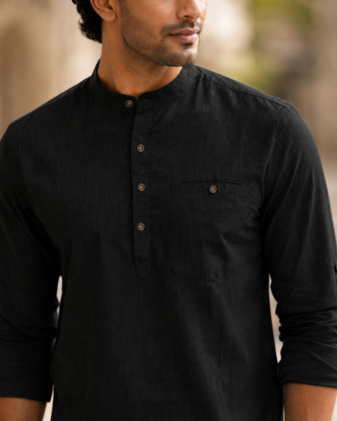 Full Sleeve Kurta Shirt in Black