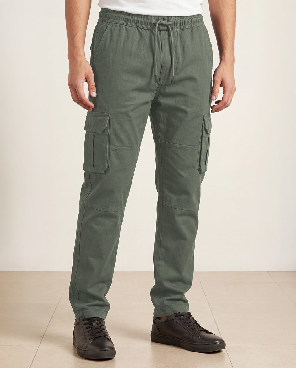 Sage Green Solid Cargo Pants For Men